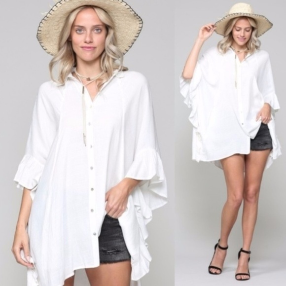 Button Up Tunic w/Ruffle Detail - Picture 1 of 3